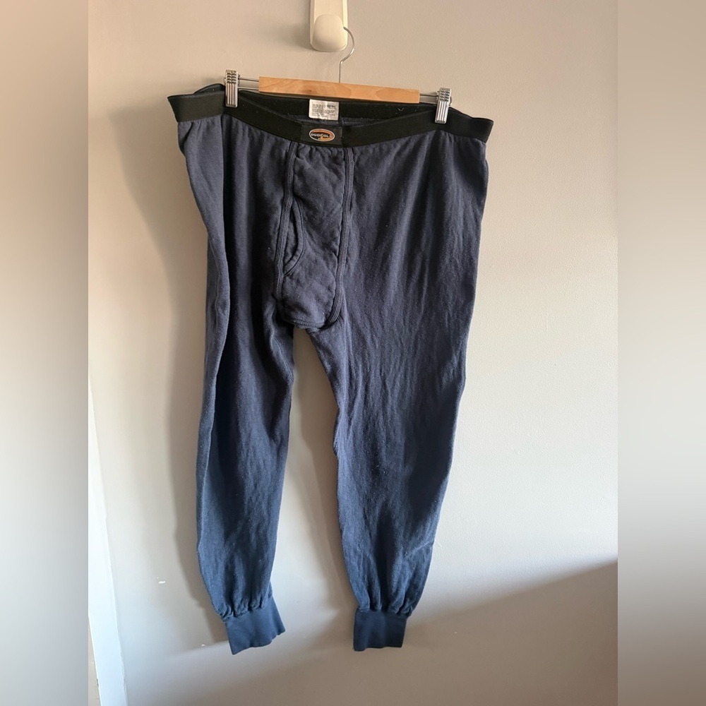 Duofold Thermal Pants Mens Large Wool Blend Base Layer Black Jogger Cuffed